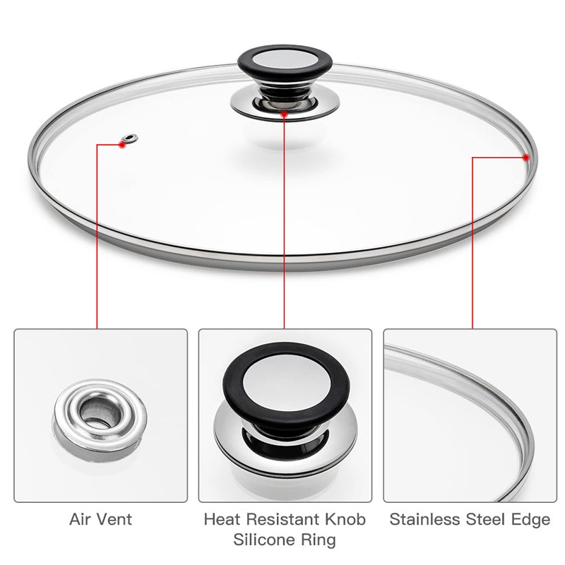 Eooch Tempered Glass Lid with Heat Resistant Handle,12"/30cm, Clear - Image 3